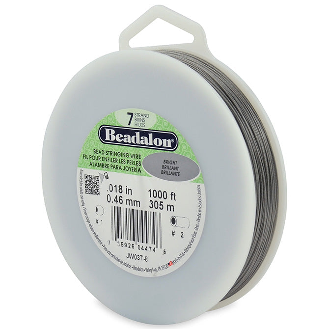 Beading Cords. Beadalon 7 Strand, 0.018 Inch Diameter, 1000 Feet Bright Beading Wire. Spools sold per pack - 1 Spool.