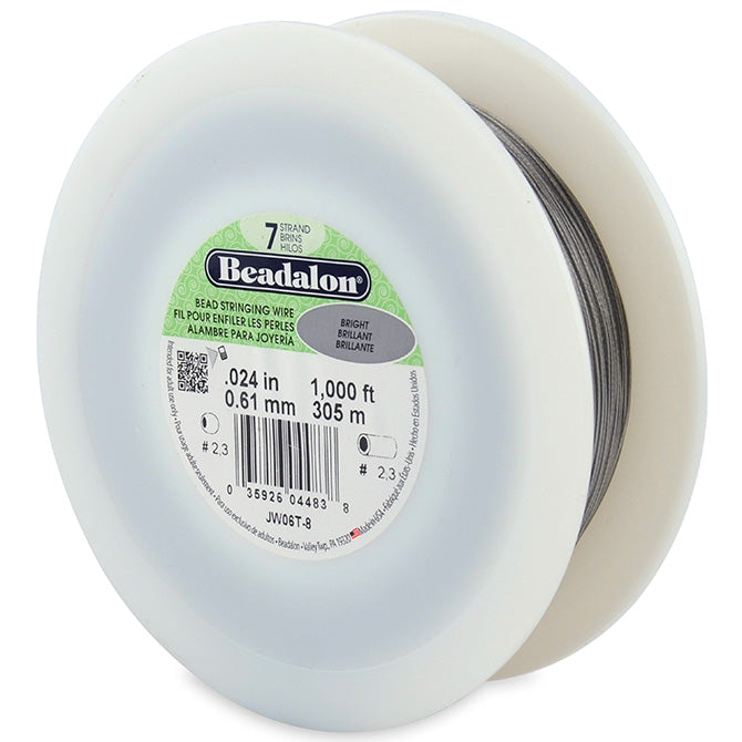 Beading Cords. Beadalon 7 Strand, 0.024 Inch Diameter, 1000 Feet Bright Beading Wire. Spools sold per pack - 1 Spool.