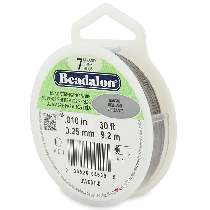 Beading Cords. Beadalon 7 Strand, 0.010 Inch Diameter, 30 Feet Bright Beading Wire. Spools sold per pack - 1 Spool.