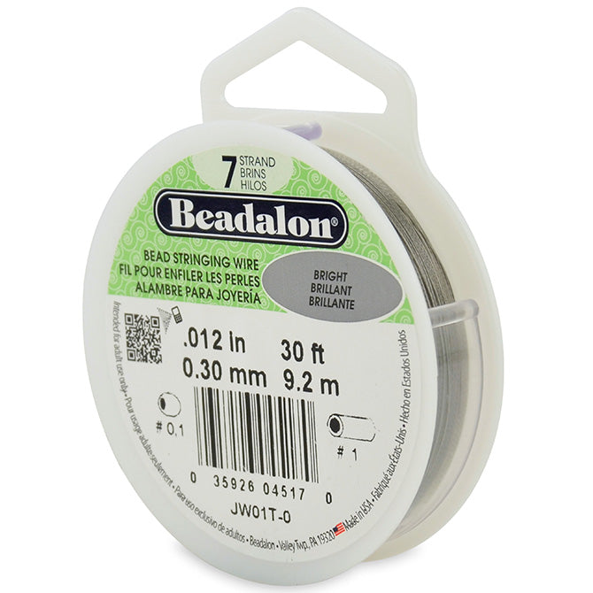 Beading Cords. Beadalon 7 Strand, 0.012 Inch Diameter, 30 Feet Bright Beading Wire. Spools sold per pack - 1 Spool.