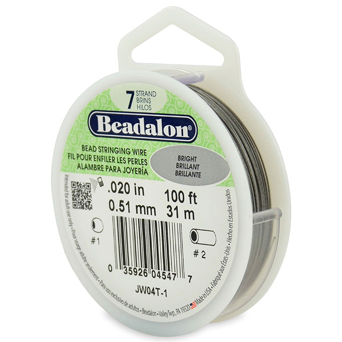 Beading Cords. Beadalon 7 Strand, 0.020 Inch Diameter, 100 Feet Bright Beading Wire. Spools sold per pack - 1 Spool.