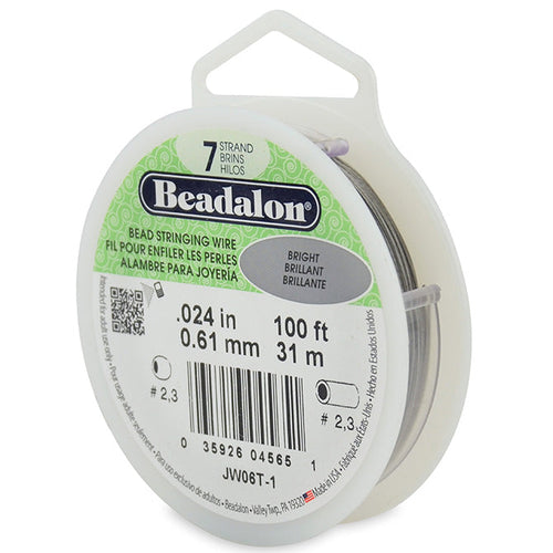 Beading Cords. Beadalon 7 Strand, 0.024 Inch Diameter, 100 Feet Bright Beading Wire. Spools sold per pack - 1 Spool.