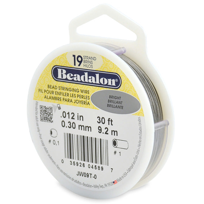 Beading Cords. Beadalon 19 Strand, 0.012 Inch Diameter, 30 Feet Bright Beading Wire. Spools sold per pack - 1 Spool.