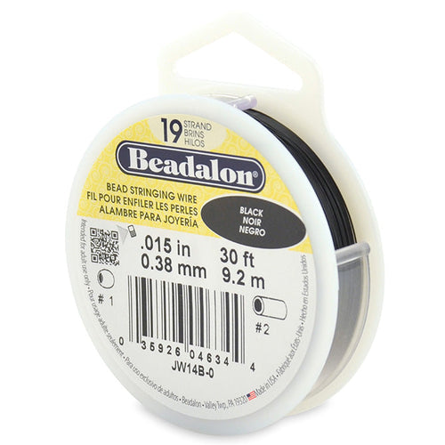 Beading Cords. Beadalon 19 Strand, 0.015 Inch Diameter, 30 Feet Black Beading Wire. Spools sold per pack - 1 Spool.