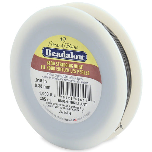 Beading Cords. Beadalon 19 Strand, 0.015 Inch Diameter, 1000 Feet Bright Beading Wire. Spools sold per pack - 1 Spool.