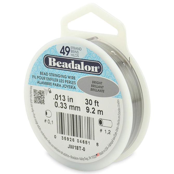 Beading Cords. Beadalon 49 Strand, 0.013 Inch Diameter, 30 Feet Bright Beading Wire. Spools sold per pack - 1 Spool.