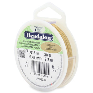 Beading Cords. Beadalon 7 Strand, 0.018 Inch Diameter, 30 Feet Gold Beading Wire. Spools sold per pack - 1 Spool.