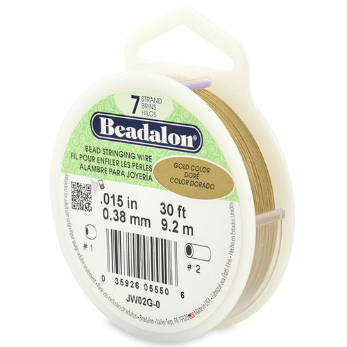 Beading Cords. Beadalon 7 Strand, 0.015 Inch Diameter, 30 Feet Gold Beading Wire. Spools sold per pack - 1 Spool.