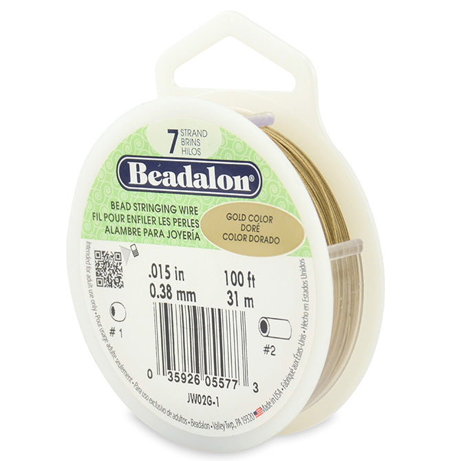 Beading Cords. Beadalon 7 Strand, 0.015 Inch Diameter, 100 Feet Gold Beading Wire. Spools sold per pack - 1 Spool.