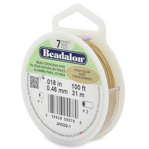 Beading Cords. Beadalon 7 Strand, 0.018 Inch Diameter, 100 Feet Gold Beading Wire. Spools sold per pack - 1 Spool.