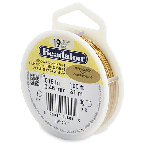 Beading Cords. Beadalon 19 Strand, 0.018 Inch Diameter, 100 Feet Gold Beading Wire. Spools sold per pack - 1 Spool.