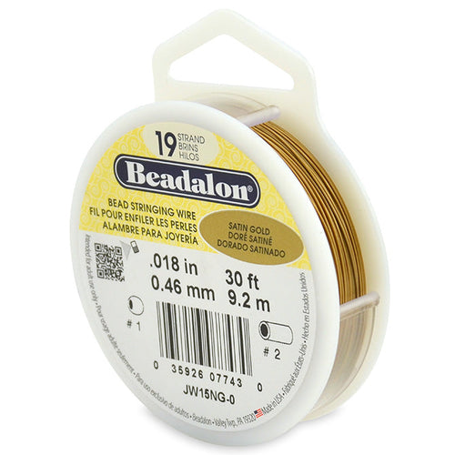 Beading Cords. Beadalon 19 Strand, 0.018 Inch Diameter, 30 Feet Satin Gold Beading Wire. Spools sold per pack - 1 Spool.