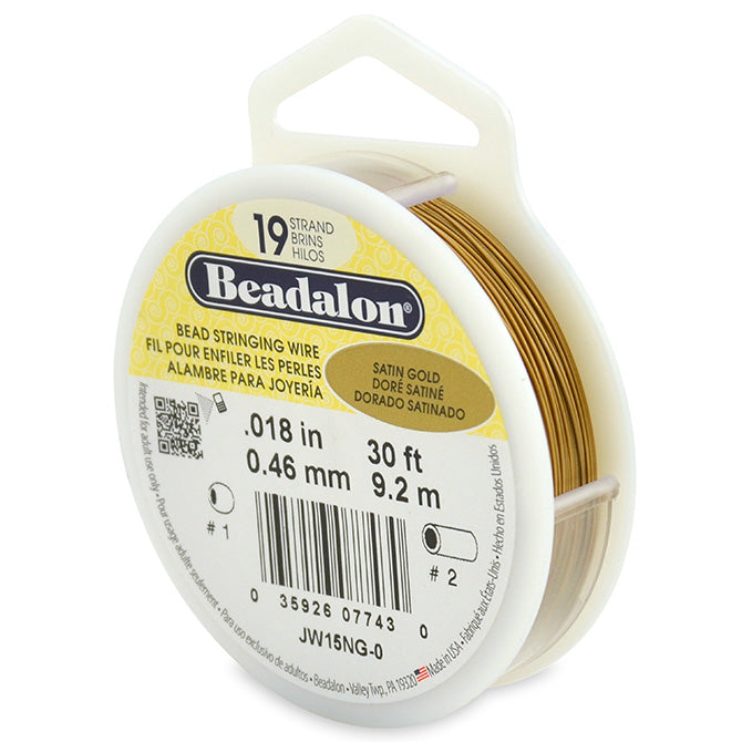 Beading Cords. Beadalon 19 Strand, 0.018 Inch Diameter, 30 Feet Satin Gold Beading Wire. Spools sold per pack - 1 Spool.