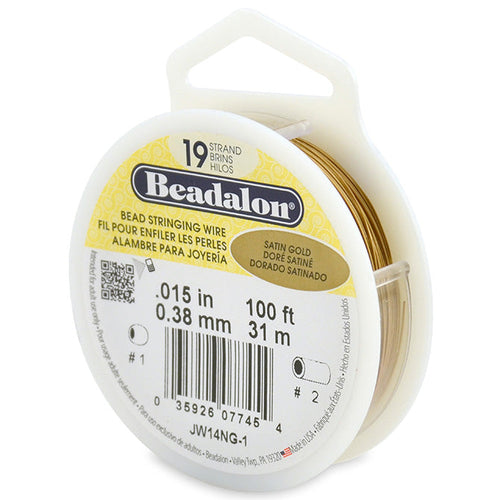 Beading Cords. Beadalon 19 Strand, 0.015 Inch Diameter, 100 Feet Satin Gold Beading Wire. Spools sold per pack - 1 Spool.