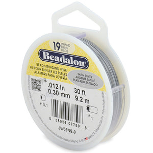 Beading Cords. Beadalon 19 Strand, 0.012 Inch Diameter, 30 Feet Satin Silver Beading Wire. Spools sold per pack - 1 Spool.