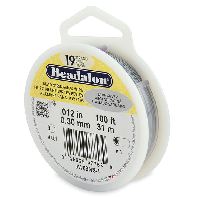 Beading Cords. Beadalon 19 Strand, 0.012 Inch Diameter, 100 Feet Satin Silver Beading Wire. Spools sold per pack - 1 Spool.