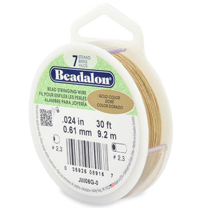 Beading Cords. Beadalon 7 Strand, 0.024 Inch Diameter, 30 Feet Gold Beading Wire. Spools sold per pack - 1 Spool.