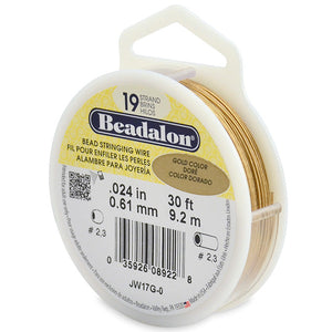 Beading Cords. Beadalon 19 Strand, 0.024 Inch Diameter, 30 Feet Gold Beading Wire. Spools sold per pack - 1 Spool.