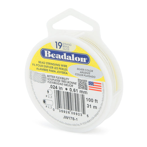 Beading Cords. Beadalon 19 Strand, 0.024 Inch Diameter, 100 Feet Silver Beading Wire. Spools sold per pack - 1 Spool.