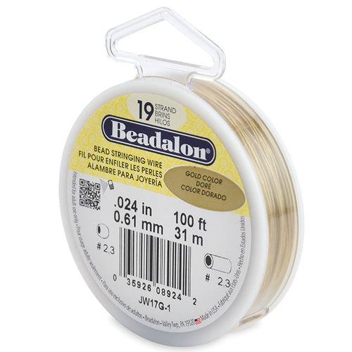 Beading Cords. Beadalon 19 Strand, 0.024 Inch Diameter, 100 Feet Gold Beading Wire. Spools sold per pack - 1 Spool.