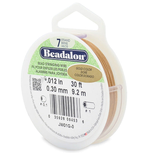 Beading Cords. Beadalon 7 Strand, 0.012 Inch Diameter, 30 Feet Gold Beading Wire. Spools sold per pack - 1 Spool.