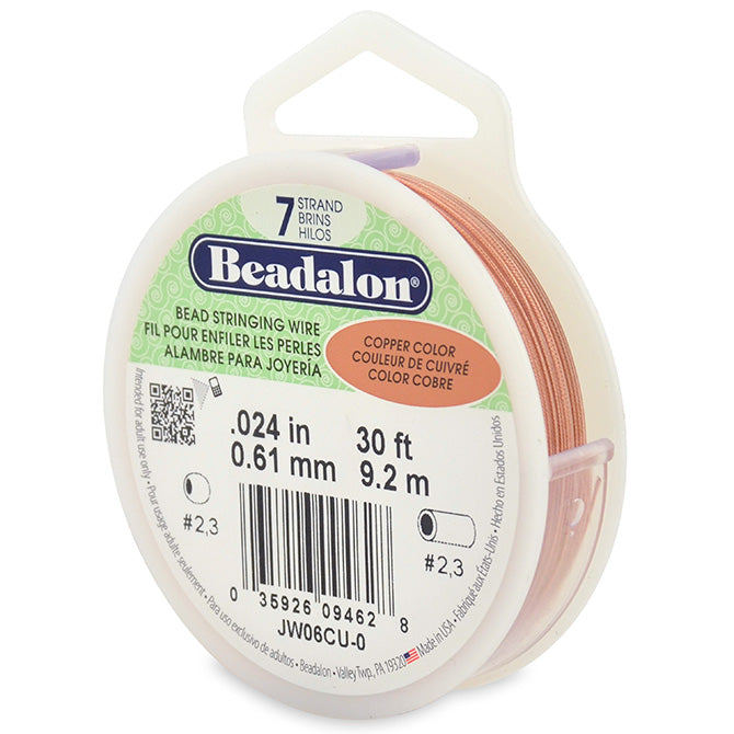 Beading Cords. Beadalon 7 Strand, 0.024 Inch Diameter, 30 Feet Copper Beading Wire. Spools sold per pack - 1 Spool.