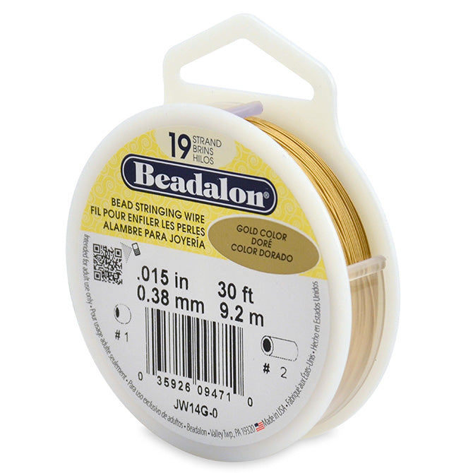 Beading Cords. Beadalon 19 Strand, 0.015 Inch Diameter, 30 Feet Gold Beading Wire. Spools sold per pack - 1 Spool.