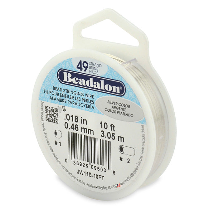 Beading Cords. Beadalon 49 Strand, 0.018 Inch Diameter, 10 Feet Silver Beading Wire. Spools sold per pack - 1 Spool.