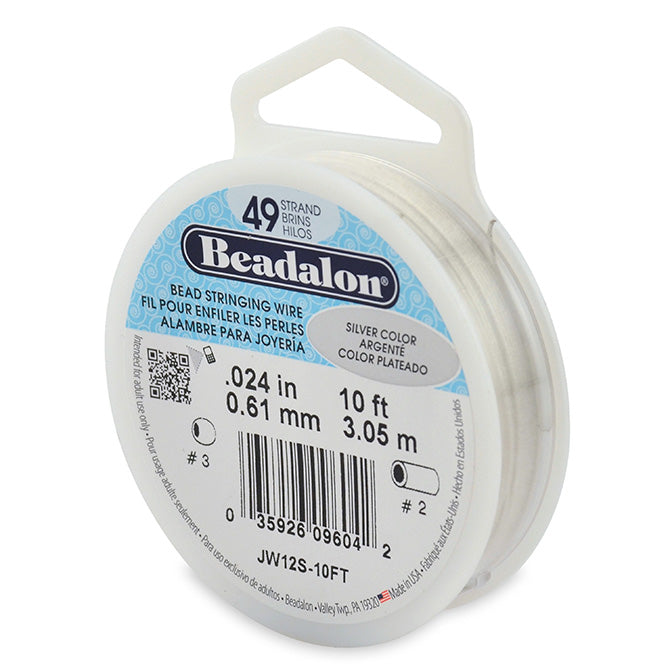 Beading Cords. Beadalon 49 Strand, 0.024 Inch Diameter, 10 Feet Silver Beading Wire. Spools sold per pack - 1 Spool.