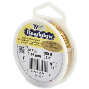 Beading Cords. Beadalon 19 Strand, 0.018 Inch Diameter, 15 Feet Gold Beading Wire. Spools sold per pack - 1 Spool.