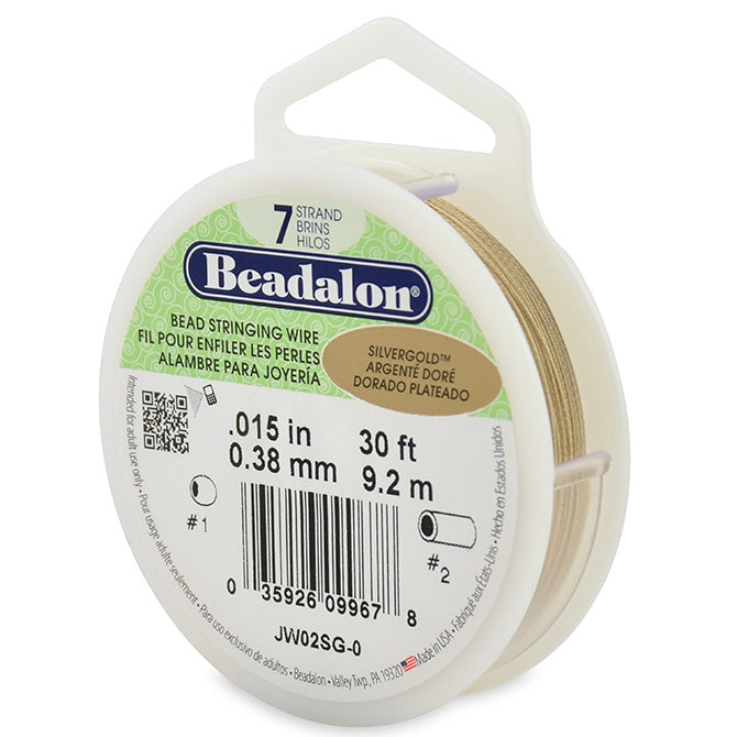 Beading Cords. Beadalon 7 Strand, 0.015 Inch Diameter, 30 Feet Silvergold Beading Wire. Spools sold per pack - 1 Spool.