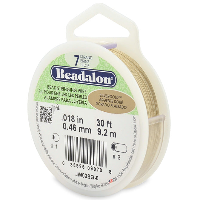 Beading Cords. Beadalon 7 Strand, 0.018 Inch Diameter, 30 Feet Silvergold Beading Wire. Spools sold per pack - 1 Spool.