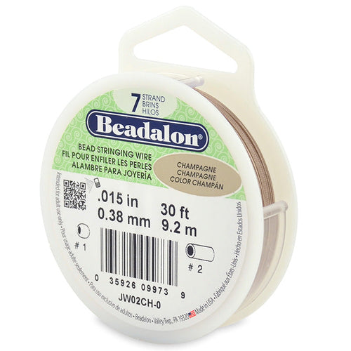 Beading Cords. Beadalon 7 Strand, 0.015 Inch Diameter, 30 Feet Champagne Beading Wire. Spools sold per pack - 1 Spool.