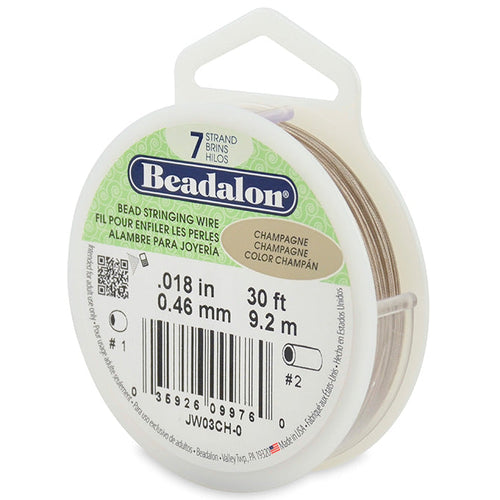 Beading Cords. Beadalon 7 Strand, 0.018 Inch Diameter, 30 Feet Champagne Beading Wire. Spools sold per pack - 1 Spool.