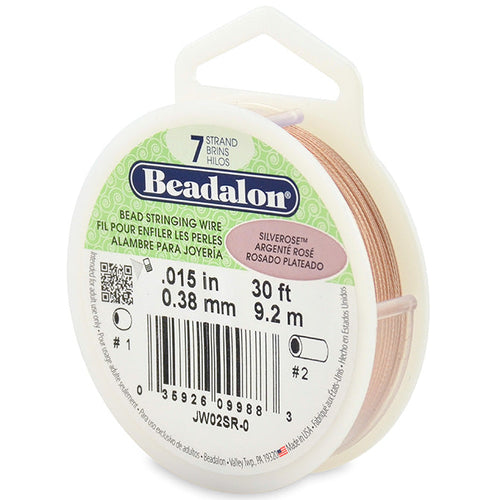 Beading Cords. Beadalon 7 Strand, 0.015 Inch Diameter, 30 Feet Silverose Beading Wire. Spools sold per pack - 1 Spool.