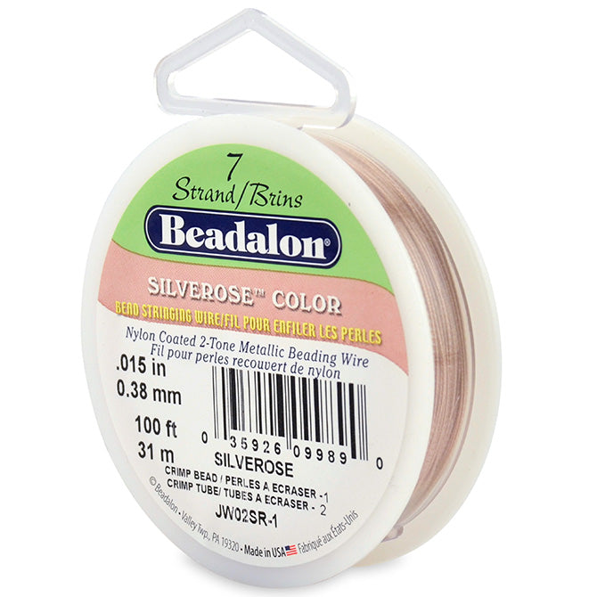 Beading Cords. Beadalon 7 Strand, 0.015 Inch Diameter, 100 Feet Silverose Beading Wire. Spools sold per pack - 1 Spool.