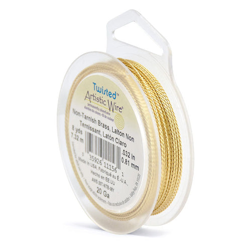 Artistic Wire. Twisted Artistic Wire, 0.032 Inch Diameter, 8 Yards, Tarnish Resistant Brass Wire. Spools sold per pack - 1 Spool.