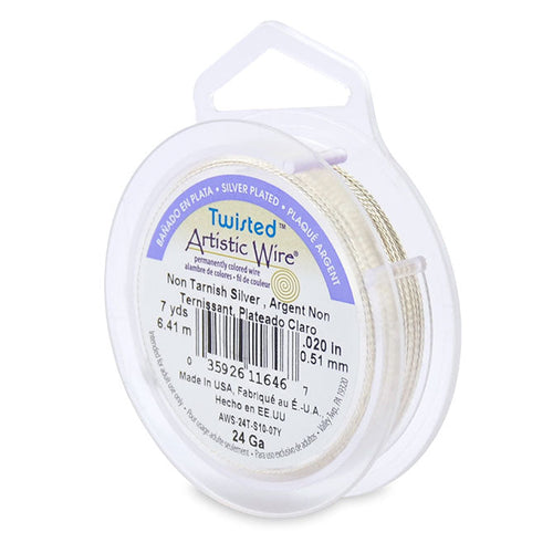 Artistic Wire. Twisted Artistic Wire, 0.020 Inch Diameter, 7 Yards, Tarnish Resistant Silver Wire. Spools sold per pack - 1 Spool.