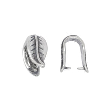 Load image into Gallery viewer, Bails. Sterling Silver Oxidized 6.7mm Width by 7.2mm Length by 13.8mm Height, Leaf Pinch Bail. Quantity per pack - 5 Pieces.
