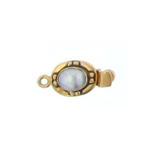 Sterling Silver Gold Plated, 23.0mm Width by 9.0mm Length by 10.9mm Height, Pearl Oval Box Clasp. Quantity Per Pack: 1 Pair.