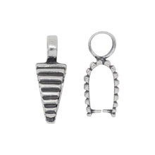 Load image into Gallery viewer, Bails. Sterling Silver Oxidized 2.2mm Length by 6.1mm Width, Smooth Sliding Bail With 7.8mm Width by 6.5mm Length, Corrugated Pinch Bail at the Bottom. Quantity per pack - 5 Pieces.
