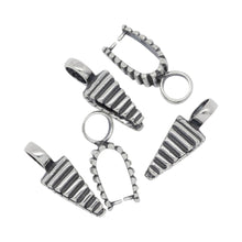 Load image into Gallery viewer, Sterling Silver Oxidized 2.2mm Length by 6.1mm Width, Smooth Sliding Bail With 7.8mm Width by 6.5mm Length, Corrugated Pinch Bail at the Bottom. Quantity per pack - 5 Pieces.
