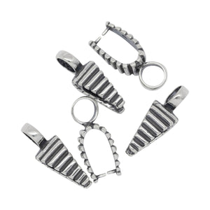 Sterling Silver Oxidized 2.2mm Length by 6.1mm Width, Smooth Sliding Bail With 7.8mm Width by 6.5mm Length, Corrugated Pinch Bail at the Bottom. Quantity per pack - 5 Pieces.