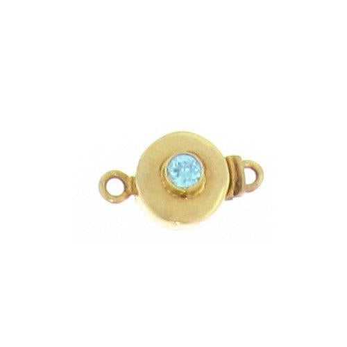 Sterling Silver Gold Plated, 20.2mm Width by 7.6mm Length by 11.5mm Height, Aquamarine Round Box Clasp. Quantity Per Pack: 1 Pair.