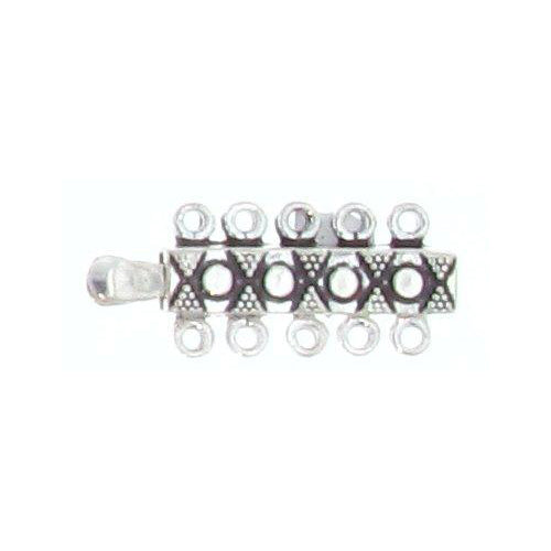 Sterling Silver Oxidized, 12.8mm Width by 5.1mm Length by 30.0mm Height, 5 Strand Rectangle Box Clasp. Quantity Per Pack: 1 Pair.