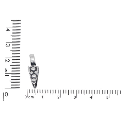 Sterling Silver Oxidized 3.0mm Length by 7.6mm Width, Smooth Sliding Bail With 10.7mm Width by 6.8mm Length, Dotted Textured Pinch Bail at the Bottom. Quantity per pack - 3 Pieces.