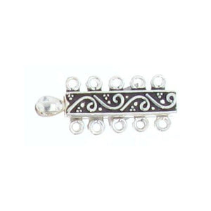 Sterling Silver Oxidized, 12.9mm Width by 5.2mm Length by 31.0mm Height, 5 Strand Rectangle Box Clasp. Quantity Per Pack: 1 Pair.