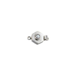 Sterling Silver, 21.7mm Width by 8.3mm Length by 13.9mm Height, Pearl Hexagon Box Clasp. Quantity Per Pack: 1 Pair.