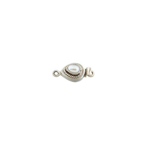 Sterling Silver, 21.4mm Width by 9.6mm Length by 10.5mm Height, Pearl Teardrop Box Clasp. Quantity Per Pack: 1 Pair.