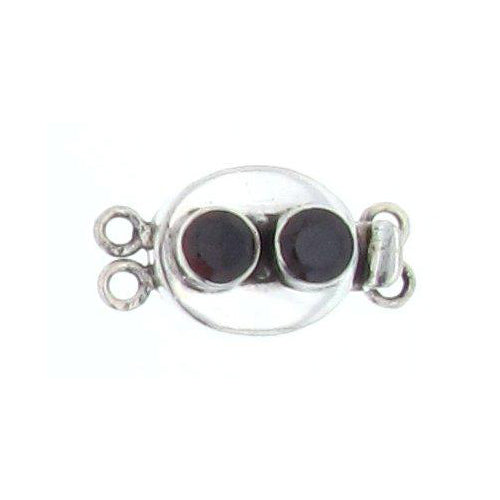 Sterling Silver, 26.0mm Width by 9.8mm Length by 14.6mm Height, 2 Strand Oval Box Clasp with Two 6.7mm Rubies. Quantity Per Pack: 1 Pair.